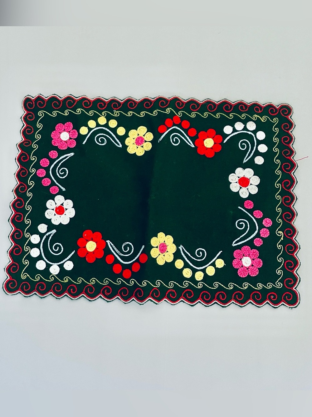 Vintage Mexican Boho multicolor embroidered floral placemat table top cover
